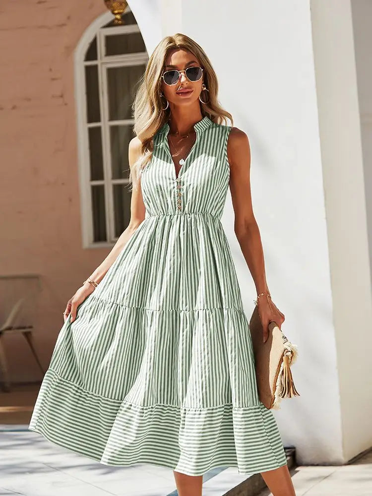 Vestido Listrado Sem Mangas