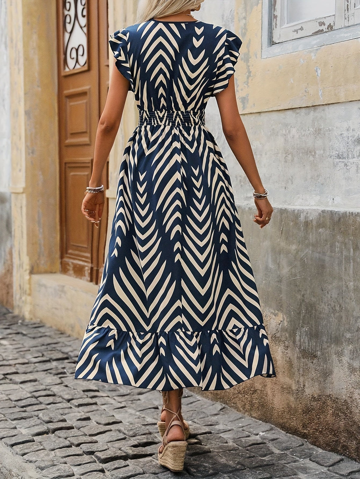 Vestido Longo Estampado Chevron