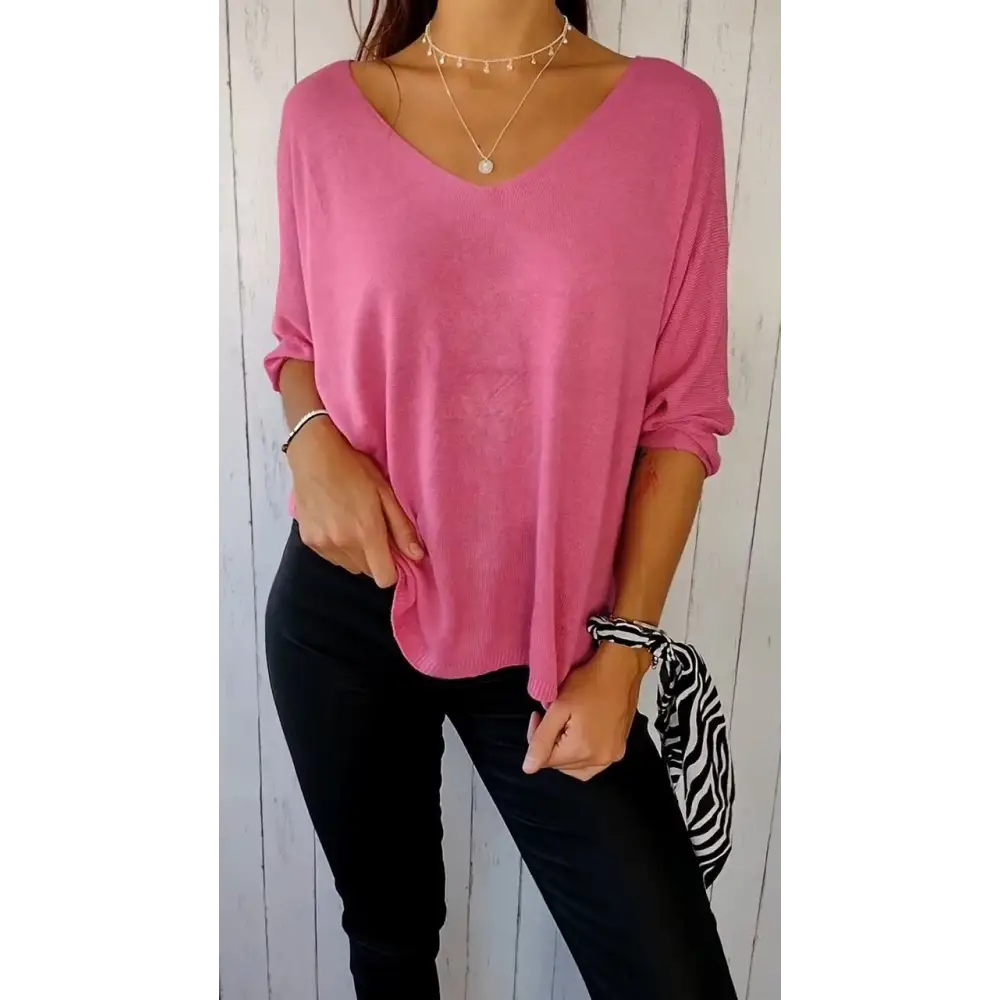 Blusa confortável de mangas longas com decote em V