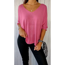 Blusa confortável de mangas longas com decote em V