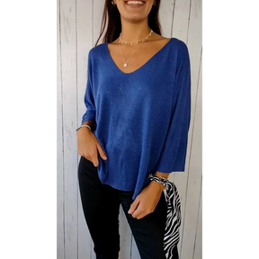 Blusa confortável de mangas longas com decote em V