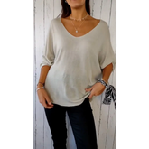 Blusa confortável de mangas longas com decote em V