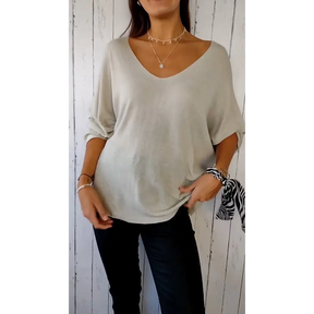 Blusa confortável de mangas longas com decote em V