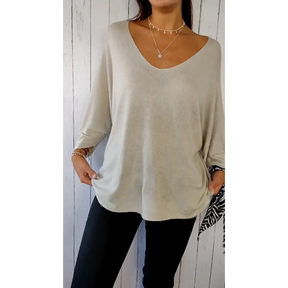 Blusa confortável de mangas longas com decote em V