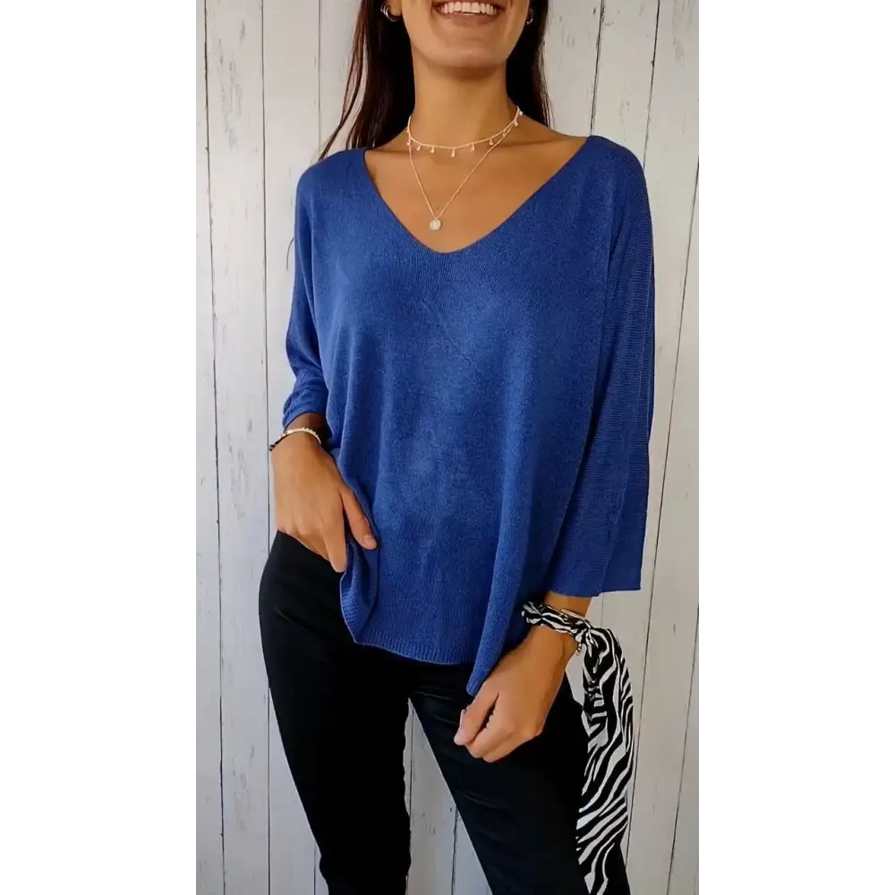Blusa confortável de mangas longas com decote em V