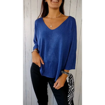 Blusa confortável de mangas longas com decote em V