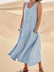 Vestido Feminino Regata Longo Linho