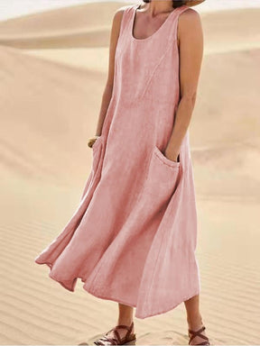 Vestido Feminino Regata Longo Linho
